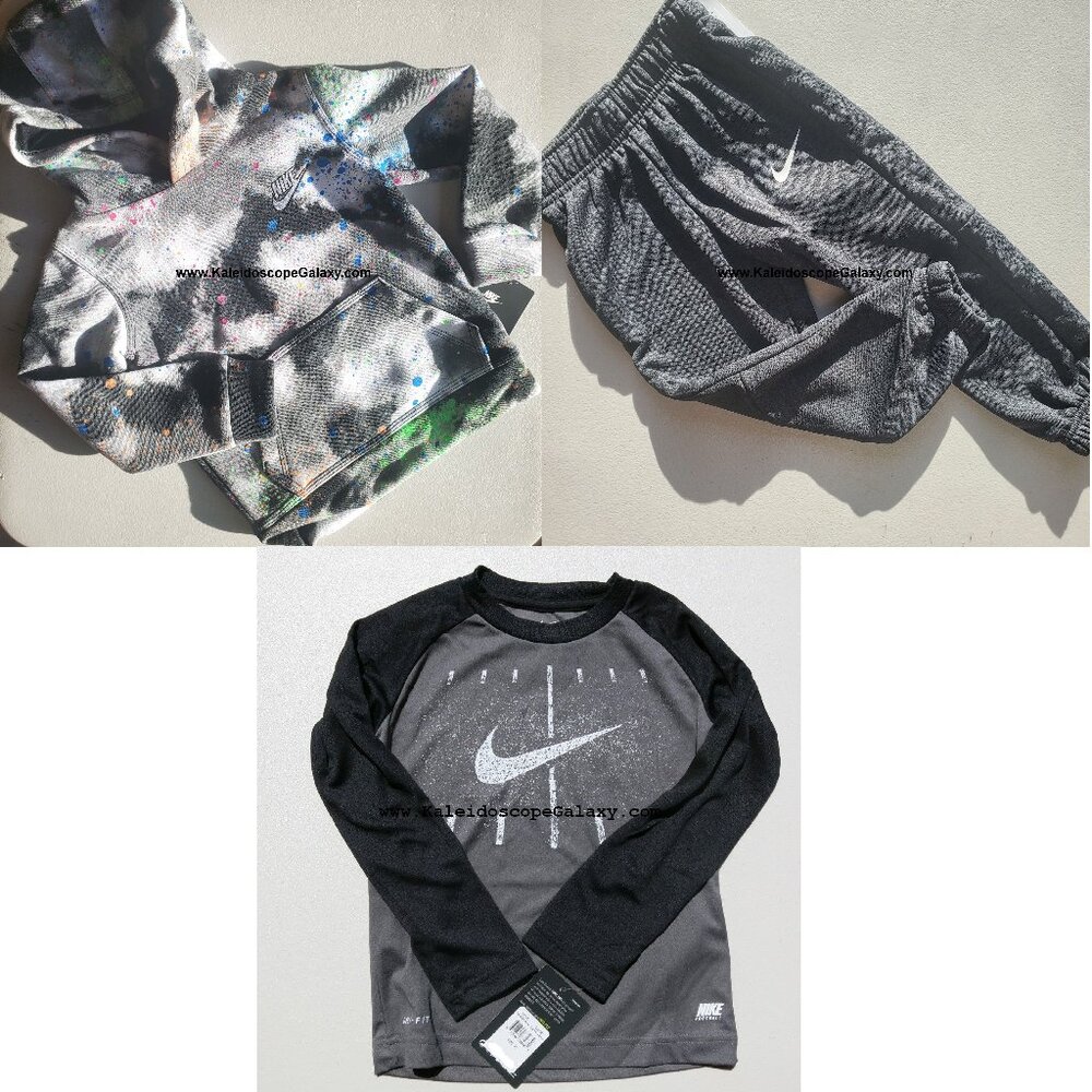 Nike Boys 3T Tie Dye Hoodie, Joggers and Dri-fit Top Gray Brand NEW